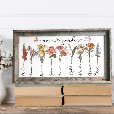 Custom Nana's Garden Birth Flower Wood Frame With Grandkids Name For Mum Grandma Mother's Day Gift Ideas