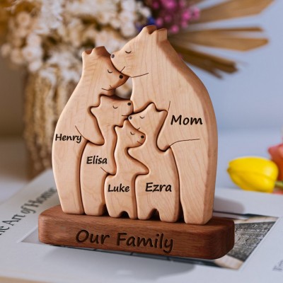 Custom Wooden Bear Family Puzzle Keepsake Home Decor For Mother's Day Gift Ideas