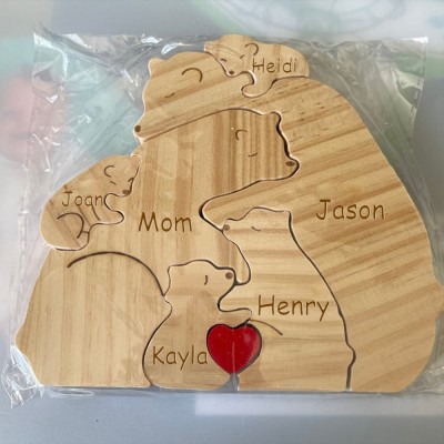 Custom Wood Bear Family Puzzle Keepsake Home Decor For Mother's Day Gift