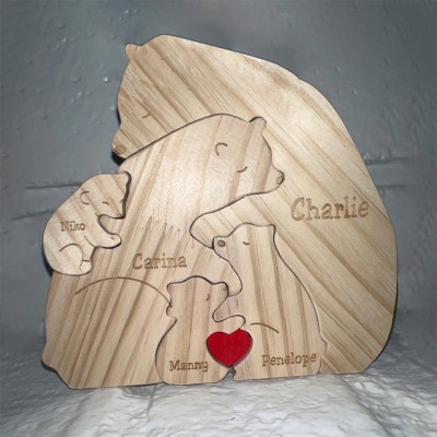 Custom Wood Bear Family Puzzle Keepsake Home Decor For Mother's Day Gift