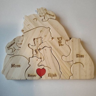 Custom Wood Bear Family Puzzle Keepsake Home Decor For Mother's Day Gift