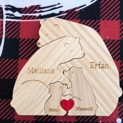 Custom Wood Bear Family Puzzle Keepsake Home Decor For Mother's Day Gift