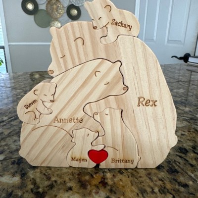 Custom Wood Bear Family Puzzle Keepsake Home Decor For Mother's Day Gift