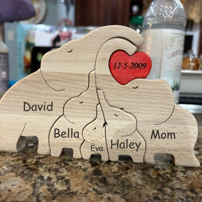 Custom Wooden Family Elephant Puzzle Keepsake Home Decor For Mother's Day Gift