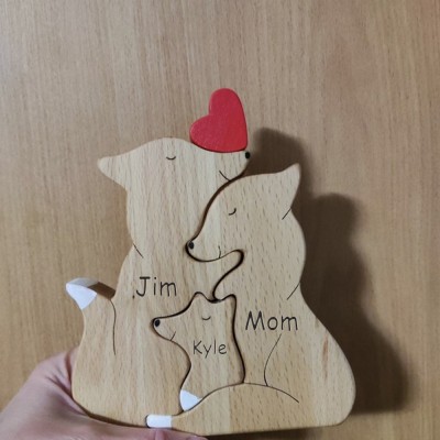 Custom Wooden Family Fox Puzzle Keepsake Home Decor For Mother's Day Gift