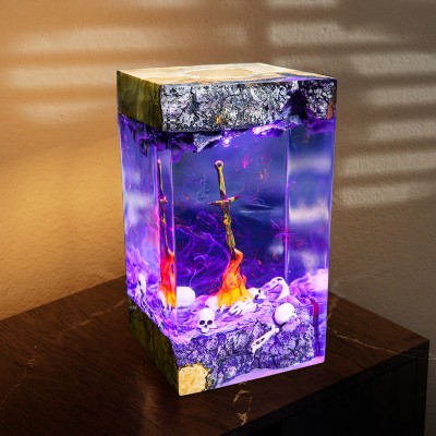 Skull and Sword Resin Wood Lamp Handmade Gifts For Halloween