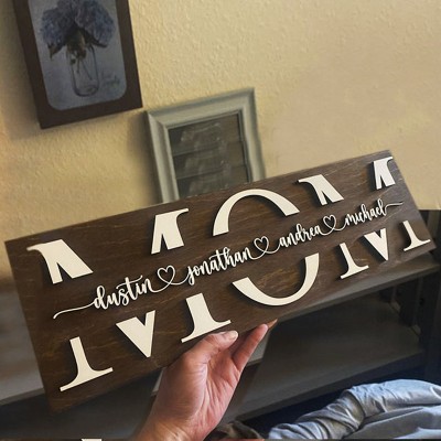 Custom Mum Wood Sign With Name Engraving For Birthday Mother's Day