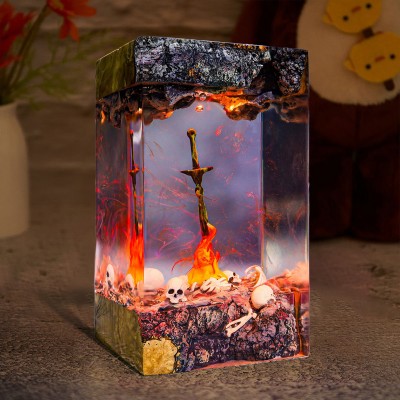 Sword and Skull Resin Wood Lamp Handmade Gifts For Halloween