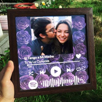 Personalised Spotify Flower Shadow Box With Couple Photo For Wedding Anniversary Valentine's Day