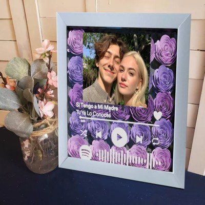 Personalised Song Flower Shadow Box With Couple Photo For Wedding Anniversary Valentine's Day