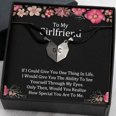 To My Girlfriend 2 Pieces Personalised Magnetic Heart-Shaped Necklace For Valentine's Day Anniversary