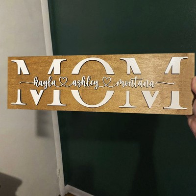 Custom Mum Wood Sign With Name Engraving For Birthday Mother's Day