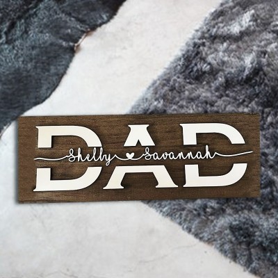 Personalised Dad Wood Sign Plaque With Name Engraving For Birthday Father's Day Christmas