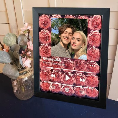 Personalised Song Flower Shadow Box With Couple Photo For Wedding Anniversary Valentine's Day