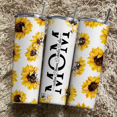 Personalised Sunflower Mum Tumbler With Kids Name For Mother's Day Gift Ideas