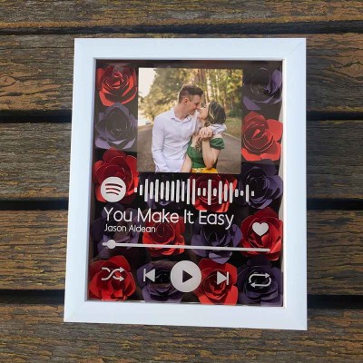 Personalised Spotify Flower Shadow Box With Couple Photo For Wedding Anniversary Valentine's Day