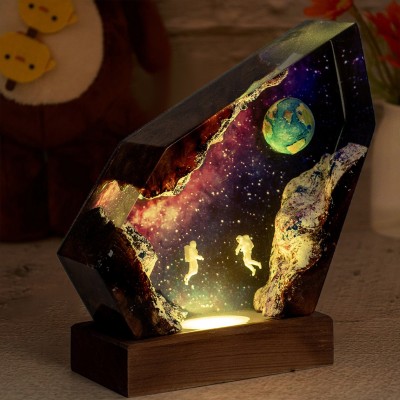 Space Earth and Astronaut Epoxy Resin Wood Lamp For Christmas Gifts