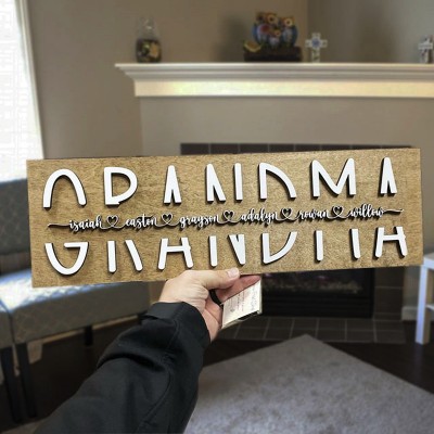 Personalised Mum Wood Sign Grandma Plaque With Name Engraving For Birthday Mother's Day Christmas