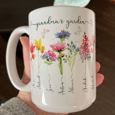 Grandma's Garden Mug Personalised Birth Month Flower With Grandchildren Name Gift Ideas For Nana Gigi Mother's Day