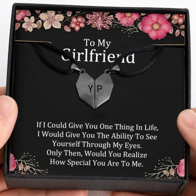 To My Girlfriend 2 Pieces Personalised Magnetic Heart-Shaped Necklace For Valentine's Day