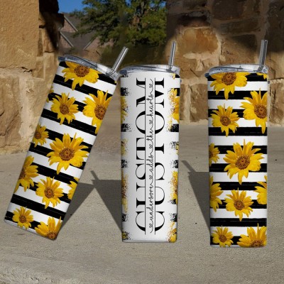 Personalised Sunflower Mum Tumbler With Kids Name For Mother's Day Gift Ideas