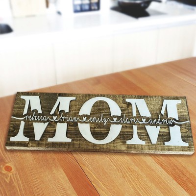 Custom Mum Wood Sign Plaque With Name Engraving For Birthday Mother's Day Christmas