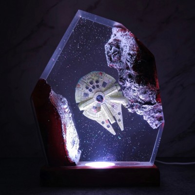 Space Spacecraft Galaxy Epoxy Resin Wood Lamp For Christmas Gifts