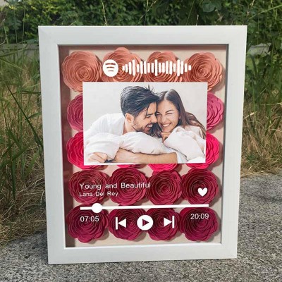 Personalised Spotify Flower Shadow Box With Couple Photo For Wedding Anniversary Valentine's Day