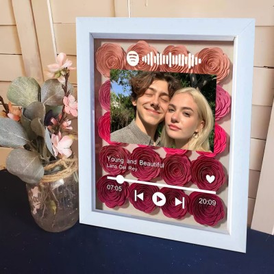 Personalised Song Flower Shadow Box With Couple Photo For Wedding Anniversary Valentine's Day