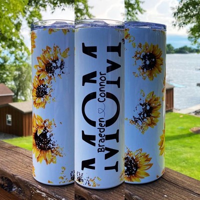 Personalised Sunflower Mum Tumbler With Kids Name For Mother's Day