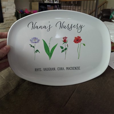 Personalised Platter Birth Month Flower Family Nana's Garden For Mother's Day