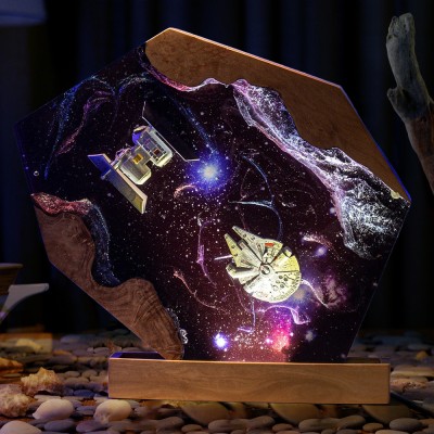 Space Spacecraft Galaxy Epoxy Resin Wood Lamp For Christmas Gifts