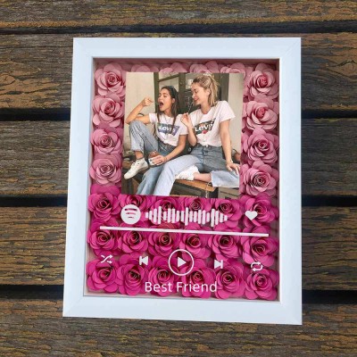 Personalised Spotify Flower Shadow Box With Best Friends Photo For Anniversary Galentine's Day