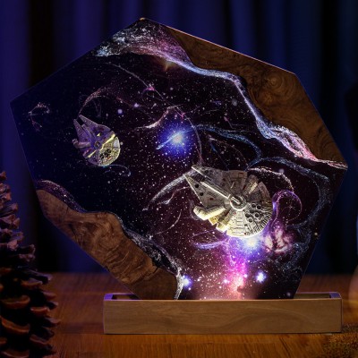 Space Spacecraft Galaxy Epoxy Resin Wood Lamp For Space Lovers Gifts