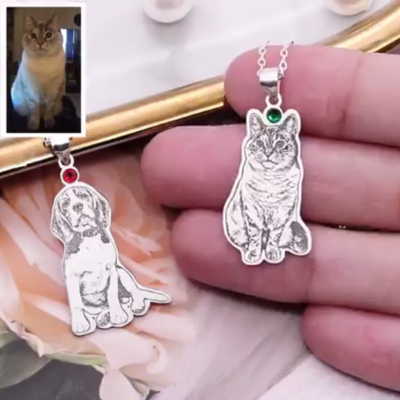 Personalised Pet Dog Cats Photo Necklace With Birthstone  