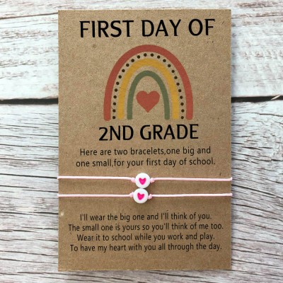 First Day of 2nd Grade Back to School Bracelet Mummy and Me Anxiety Separation Wish Gifts For Kid Set of 2