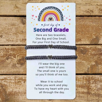 First Day of Second Grade Back to School Bracelet Mummy and Me Anxiety Separation Wish For Kid Set of 2