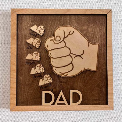 Personalised Dad and Kids Fist Bump With Name Frame Sign For Father's Day