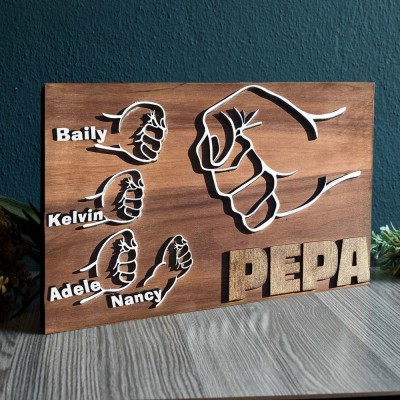 Personalised Fist Bump Dad and Kids Sign With Names For Grandpa Father's Day