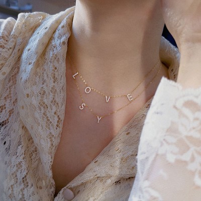 Personalised Sparkle Gold Mini Initial Letter Pendant Name Necklaces