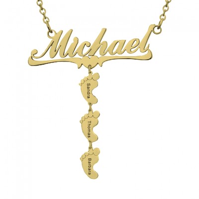 Personalised Mum Name Necklace With 1-10 Baby Feet Charms