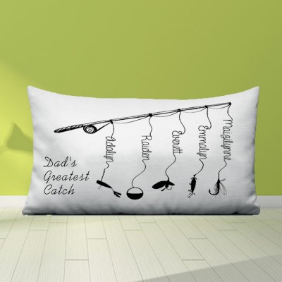Personalised Family Names Pillow Case Dad's Greatest Catch Father's Day Gift