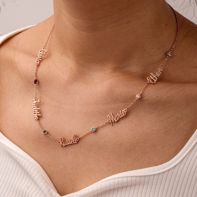 18K Rose Gold Plating Personalized 1-6 Name Necklace With Birthstone