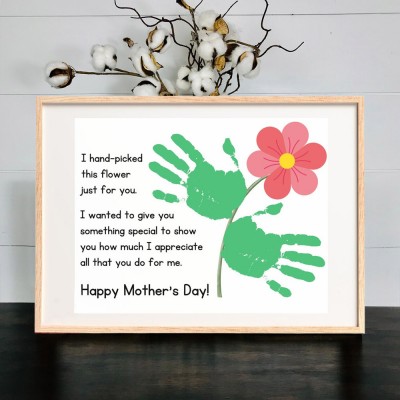 Personalised Mother's Day Flower DIY Handprint Art Craft Sign Gift From Kids For Mum Grandma