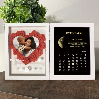 Personalised Flower Shadow Box Moon Phase Calendar with Names Gift for Mother's Day