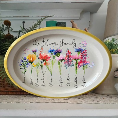 Personalised Birth Month Flower Platter With Name For Family Christmas Gift