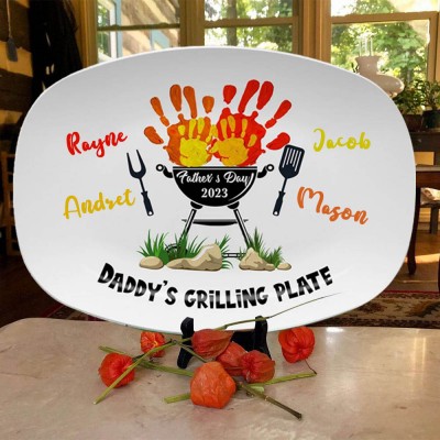 Personalised Daddy's Grilling BBQ Plate With Kids Names For Father's Day Gift Ideas