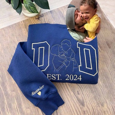 Personalised Embroidered Dad Photo Portrait Sweatshirt For Father's Day Birthday Gift for Dad