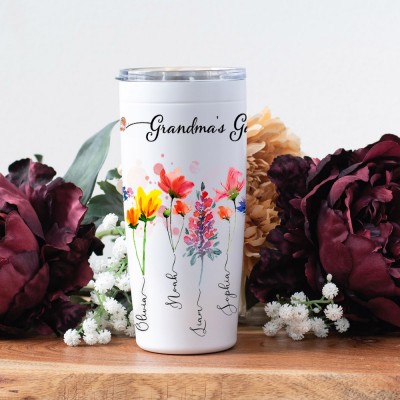Personalised Grandma's Garden Tumbler With Grandkids Name and Birth Month Flower For Mother's Day