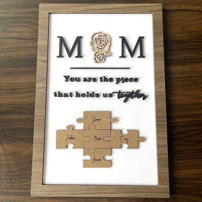 Personalised You Are The Piece That Holds Us Together Mum Puzzle Sign With Kids Names